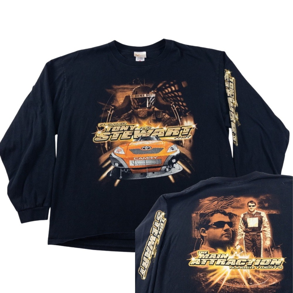 Chase Authentics Tony Stewart NASCAR Mens 2XL Black‎ Home Depot Racing Y2K Shirt